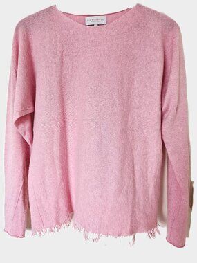 Bianco & Blu Pink Lightweight Fringe Hem Sweater - Made in Italy